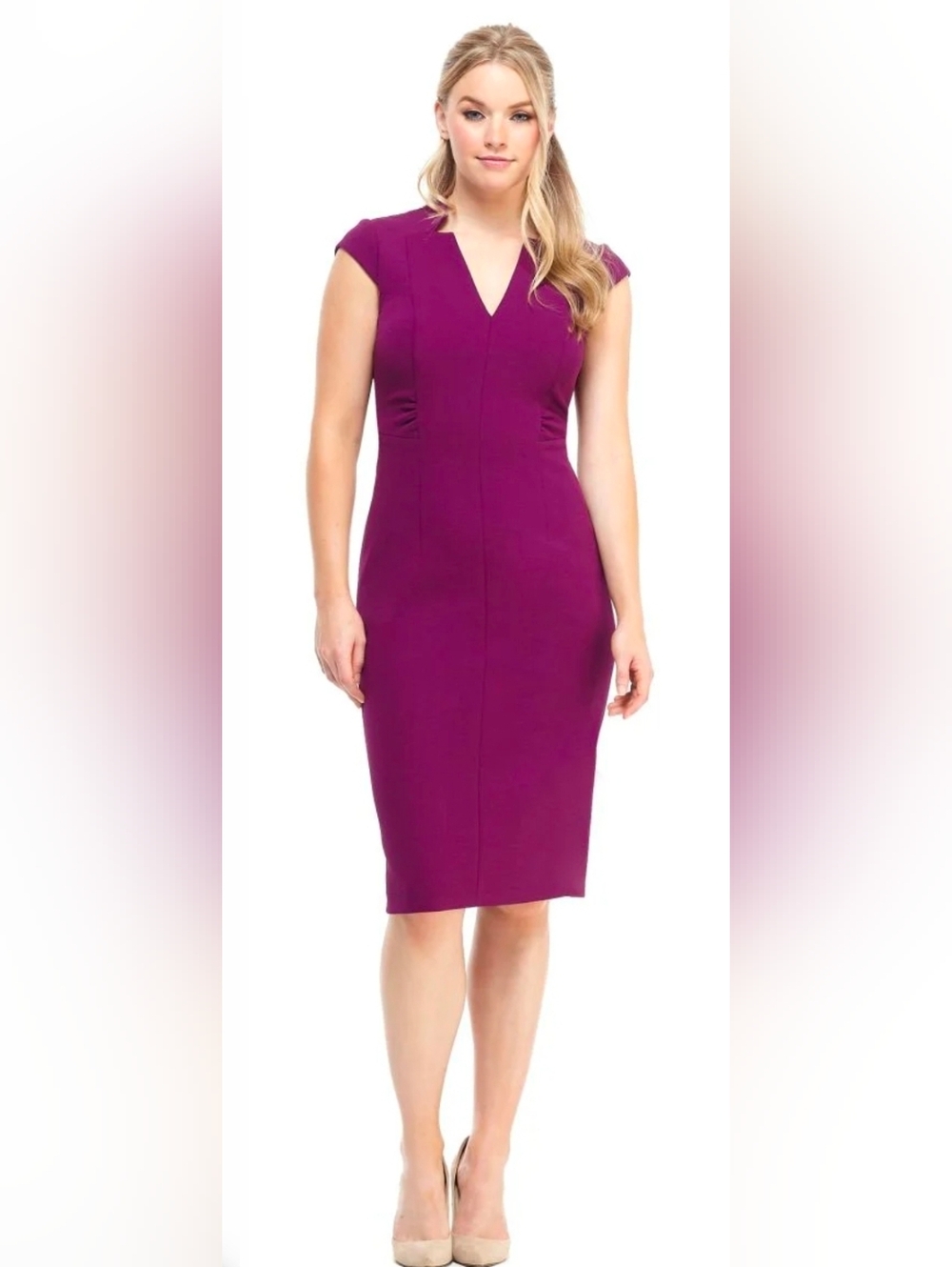 Maggy London Plum Sheath Midi Dress - Size 16